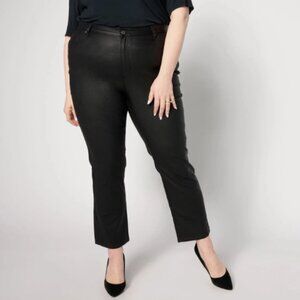 Susan Graver Petite Coated Straight Leg Jean-Black-Petite 28-NEW-A624322
